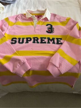 Supreme Pink & Yellow Striped Kids Rugby Pullover